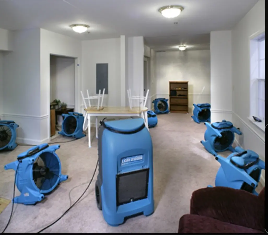 Air movers and dehumidifier setup for Water Damage Restoration in Picnic Point